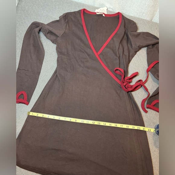 JOY ORGANIC dark brown & red cotton tunic top wrap dress. Long sleeve. Small. - Picture 4 of 4